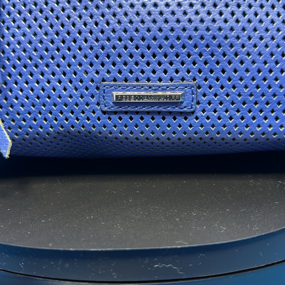 RARE REBECCA MINKOFF LARGE MOTO PERFORATED LEATHER ROYAL / COBALT BLUE SATCHEL - Picture 5 of 16